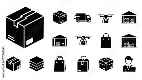 Comprehensive collection of modern household cleaning tools and essential supplies, featuring vector line art icons for domestic hygiene tasks