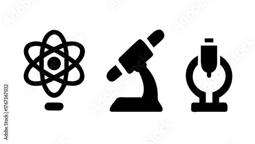 Vector art of a compelling illustration showcasing an atom, microscope, and lab equipment, , perfect for science, education, and research themes