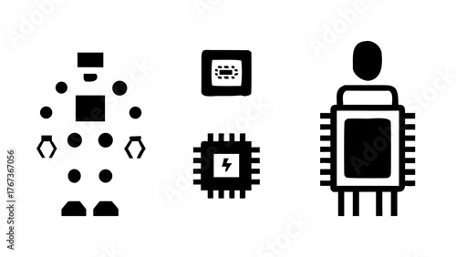 Illustration of a robot made of geometric shapes, a processor, and a robot made of a processor and geometric shapes the image is a vector illustration
