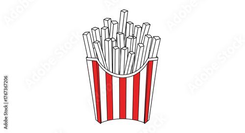 A container of french fries is depicted against a white background.