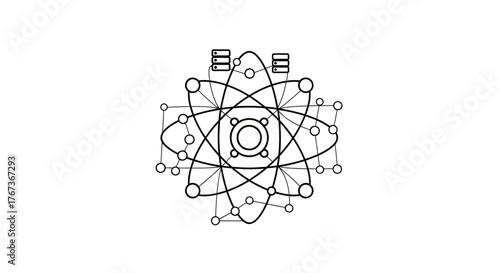 Abstract scientific diagram showing atomic structure and connections.