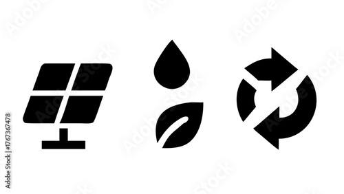 Vector art of renewable energy and sustainability a minimalist vector illustration showcasing solar power, water conservation, and recycling efforts for a greener future