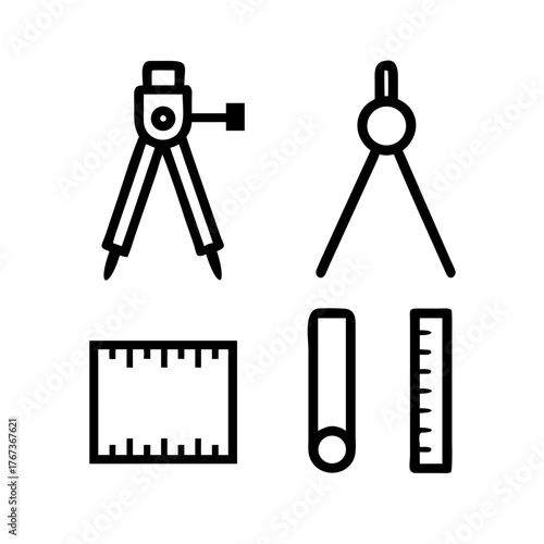 Illustration of drafting tools compass, ruler, and pencil perfect for engineering, architecture, or design projects a clean, minimalist design for various creative uses