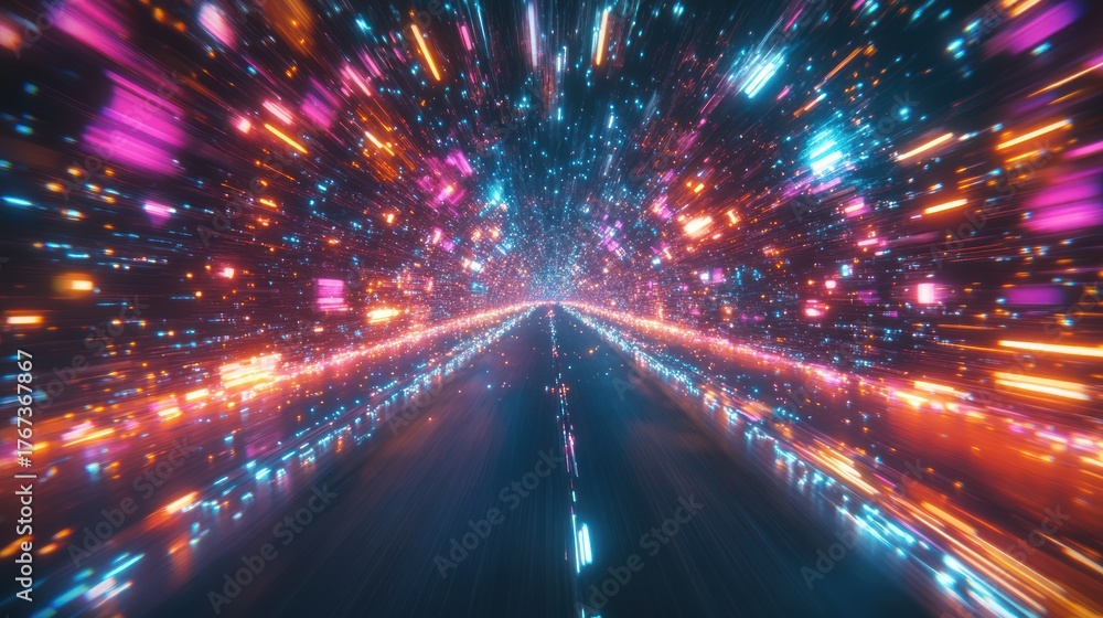 Obraz premium Futuristic tunnel speed travel, vibrant colors, digital art
