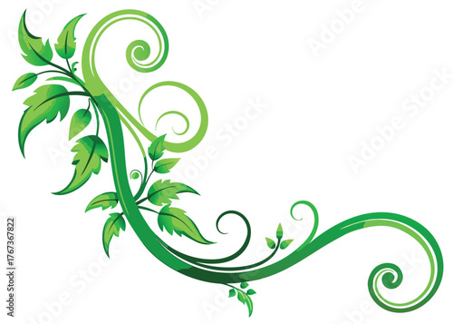 Vibrant green floral swirl decorative corner element vector illustration scalable eps silhouette
