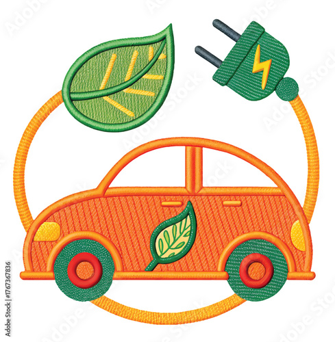 Vibrant electric car icon symbolizing eco-friendly transport powered by clean energy and nature's innovation.
