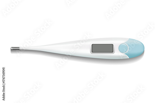 Digital electronic thermometer on a white background. Medical device for measuring body temperature. Vector. Close-up.