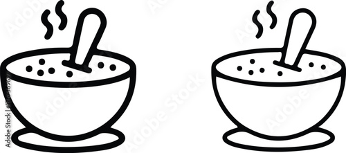 line steaming bowl soup spoon icon set vector design art
