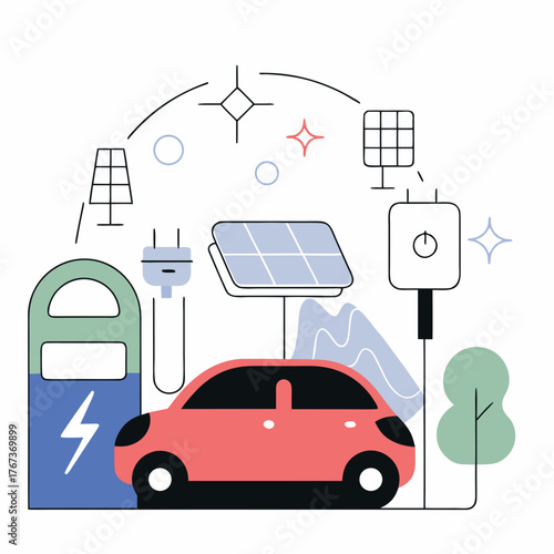 Electric Car Charging Station Vector