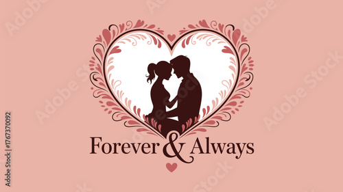 Embrace everlasting love with this stunning silhouette of a couple forever united within a decorative heart, symbolizing devotion and eternal romance.