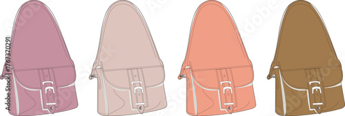 Fashion accessory set featuring four stylish handbags in a range of warm color swatches, perfect for style guides or retail concepts
