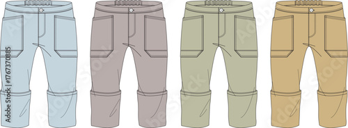 Fashionable cargo pants in various color options for men's clothing designs