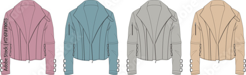 Stylish women's jacket collection vector illustration in pastel colors