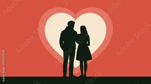 Romantic couple silhouetted against a large heart background, symbolizing love and connection for Valentine's Day or anniversary celebrations