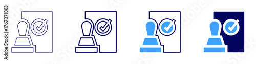 Finance approval icon in 4 different styles. Thin Line, Line, Bold Line, Duotone. Duotone style. Editable stroke