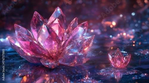 Sparkling Crystal Lotus Flower, Surreal Glow