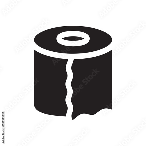Toilet tissue paper roll icon linear silhouette on white background.