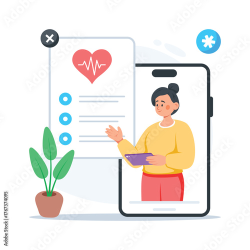Flat illustration showing online doctor consultation and telemedicine