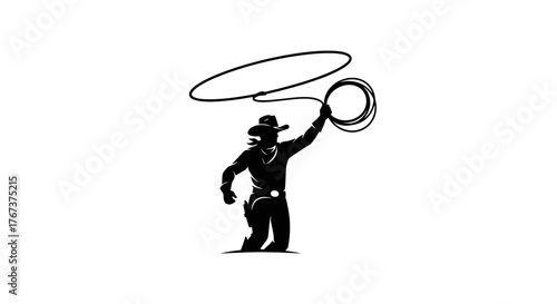 Silhouette of a cowboy throwing a lasso with precision and strength, embodying the spirit of the