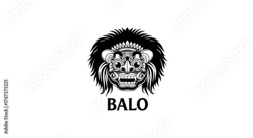 Intricate Balinese Barong Mask Illustration Depicting Cultural Heritage and Mysticism