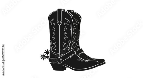 Classic Cowboy Boots Silhouette with Spurs: A Symbol of the Wild West and American Heritage