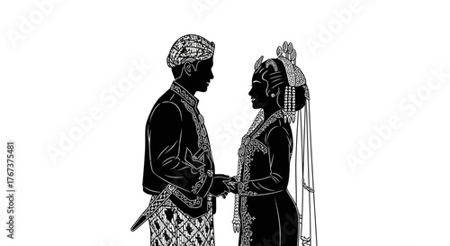 Silhouette of Javanese Wedding Couple in Traditional Attire Symbolizing Union and Heritage