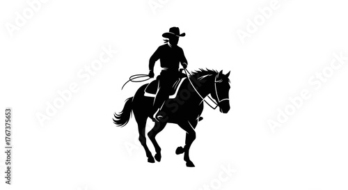 Silhouette illustration of a cowboy riding a horse evokes western themes and nostalgia for the old