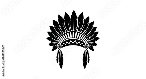 Illustration of the Native American Indian Headdress with Detailed Feather Design on White