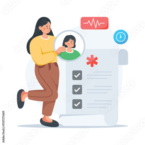 Illustration of patient consulting doctor online through mobile telemedicine app.