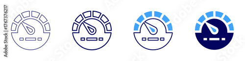 Measure speed icon in 4 different styles. Thin Line, Line, Bold Line, Duotone. Duotone style. Editable stroke