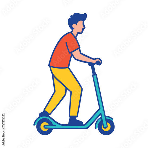 A person using an electric scooter for transportation, commuting, and urban mobility in a city environment