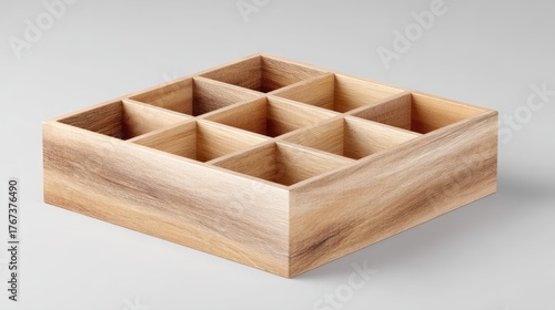 Wooden organizer with nine compartments, showcasing natural wood grain and smooth finish, ideal for home or office organization and storage solutions