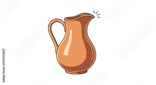 A terracotta pitcher with a handle pouring liquid, depicted on a white background.