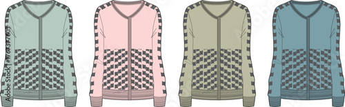 Four Knitting Cardigans in Different Colors Textile and Fashion Design