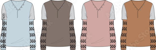 Four Long-Sleeved Apparel Options in Different Neutral Colors, Presented as Mockups on a White Background