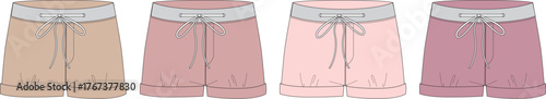 Relaxed Fit Shorts in Neutral and Pink Tones Illustration