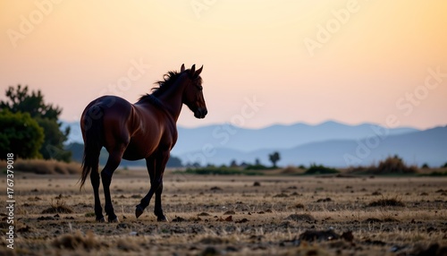 Solitary Horse Golden Sunrise Field