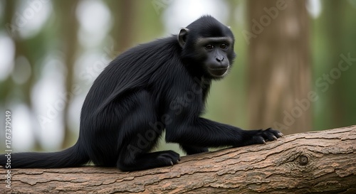 Sulawesi Crested Macaque on a Log - A Captivating Portrait.
