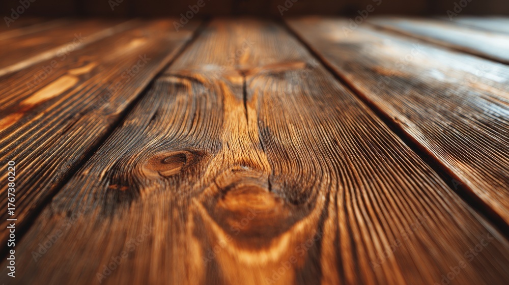 Fototapeta premium A High Resolution image of closeup view of a rustic wooden table surface with visible grain.