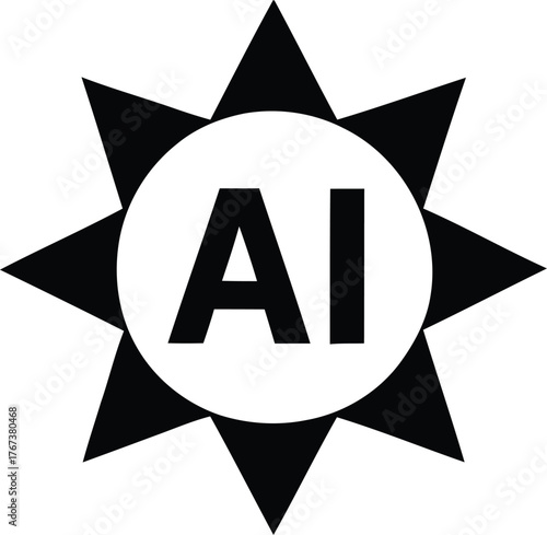 Abstract AI Logo with Central Circle and Radiating Starburst Symbolizing Artificial Intelligence and Technological Advancement