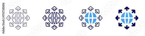 Global footprint icon in 4 different styles. Thin Line, Line, Bold Line, Duotone. Duotone style. Editable stroke