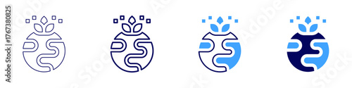 Global presence icon in 4 different styles. Thin Line, Line, Bold Line, Duotone. Duotone style. Editable stroke