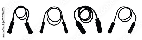 Four different jump ropes with black handles shown in a row for fitness