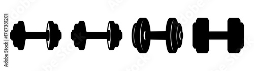 Collection of dumbbells fitness equipment weight training exercise gear objects