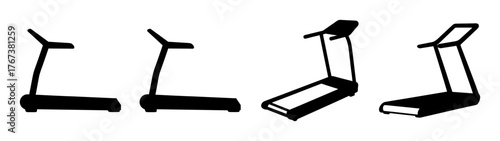 Four treadmills silhouettes showing different angles for exercise fitness