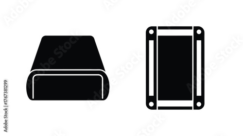 Simple black icons of a conveyor belt section and roller assembly