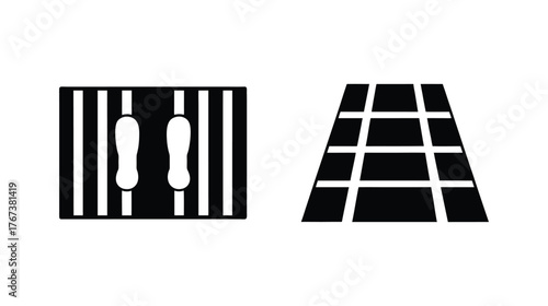 Two abstract crosswalk symbols for pedestrian crossing safety and traffic control