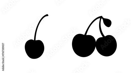 Simple silhouette of cherries one single and one pair with stems