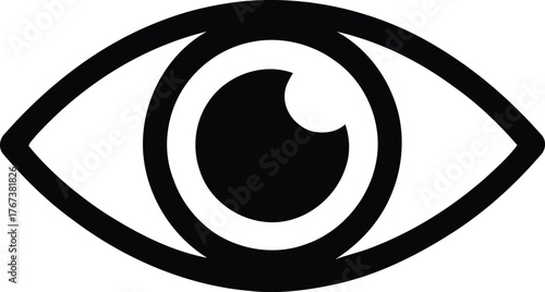 Minimalist black and white eye icon representing vision, sight, and awareness concepts
