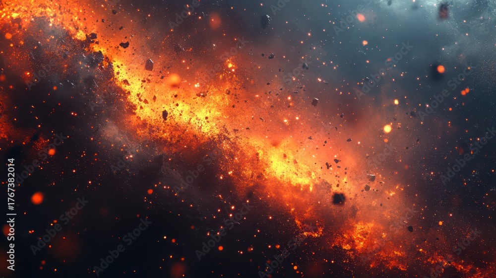 Fototapeta premium Fiery cosmic debris explosion in space